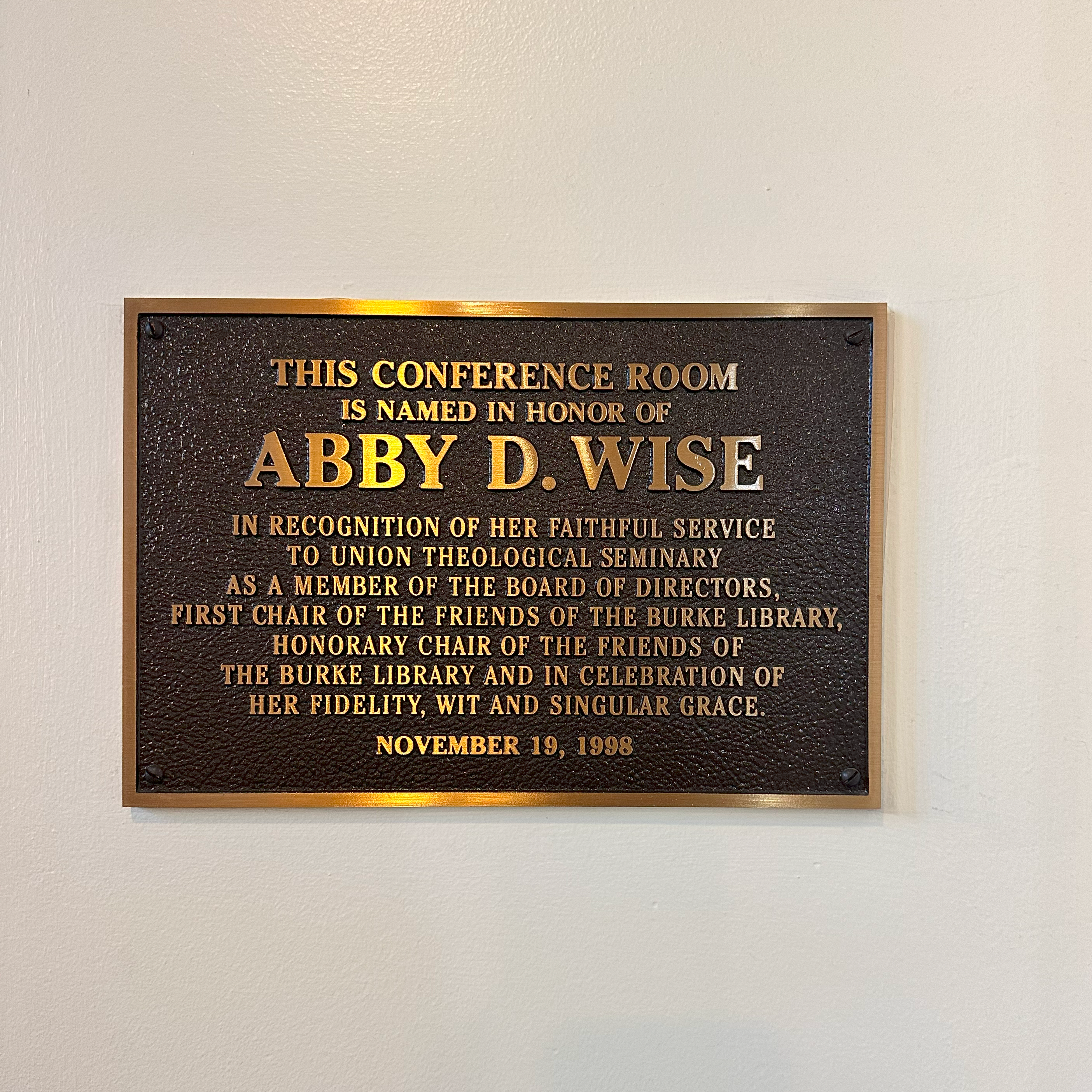 abby d wise conference room plaque