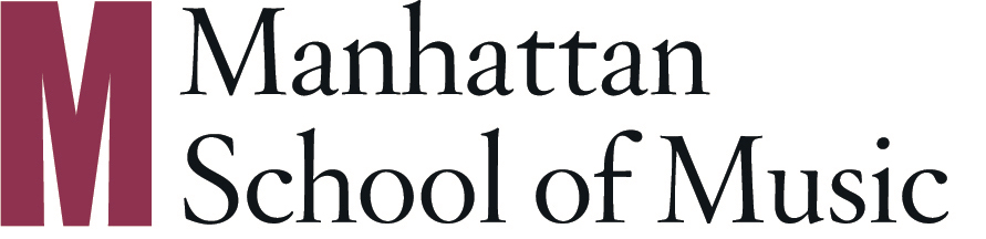 The image shows the logo for the Manhattan School of Music. It consists of a large, maroon-colored letter "M" on the left side, and the text "Manhattan School of Music" in black font on the right side.