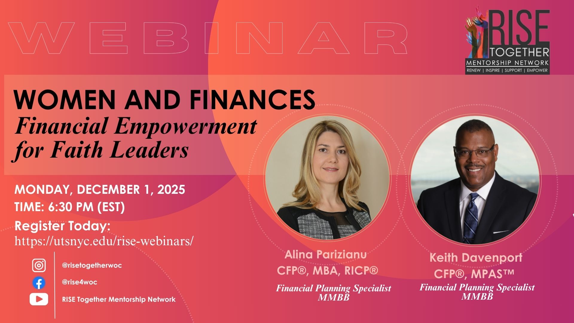Women and Finances: Financial Empowerment for Faith Leaders @ Online Webinar