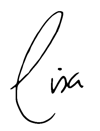 A black cursive signature on a white background, spelling the name "Lisa.