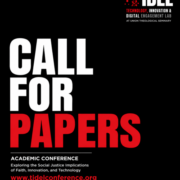 Poster for TIDEL Academic Conference: “Call for Papers.” Explores social justice, faith, innovation, technology. Submission deadline: September 15, 2026. Website: www.tidelconference.org.